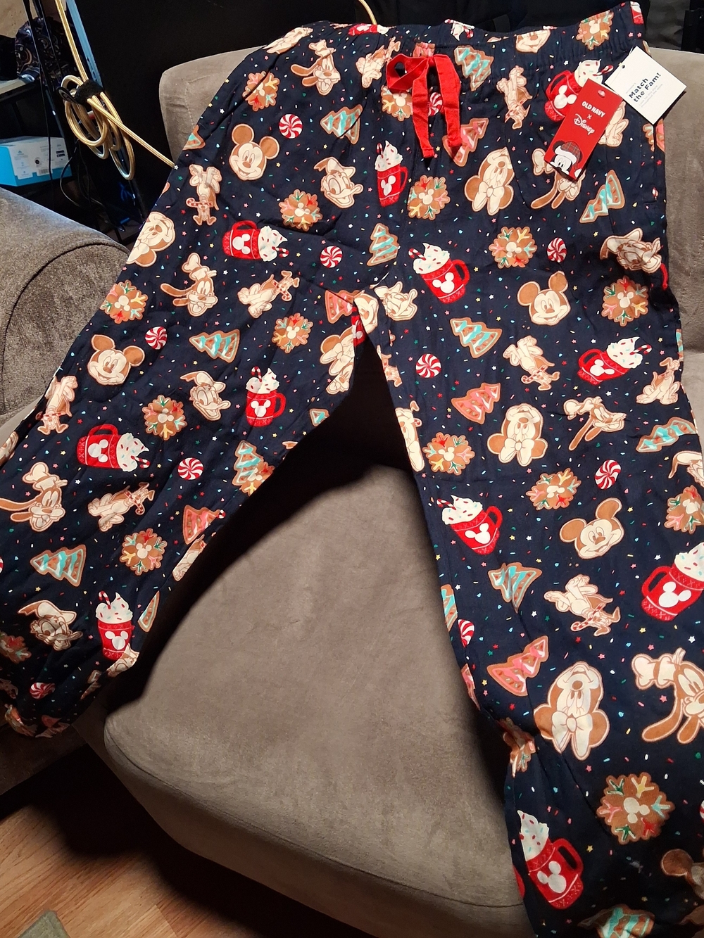 Old Navy Navy Adult Holiday Mickey Character Pajama Bottoms with Red Accents